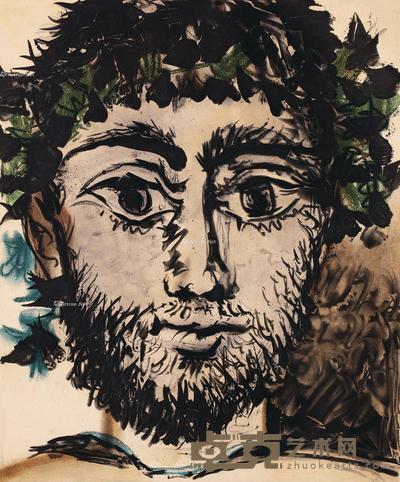  1950年代作 想象中的肖像 石板版画 30×25cm