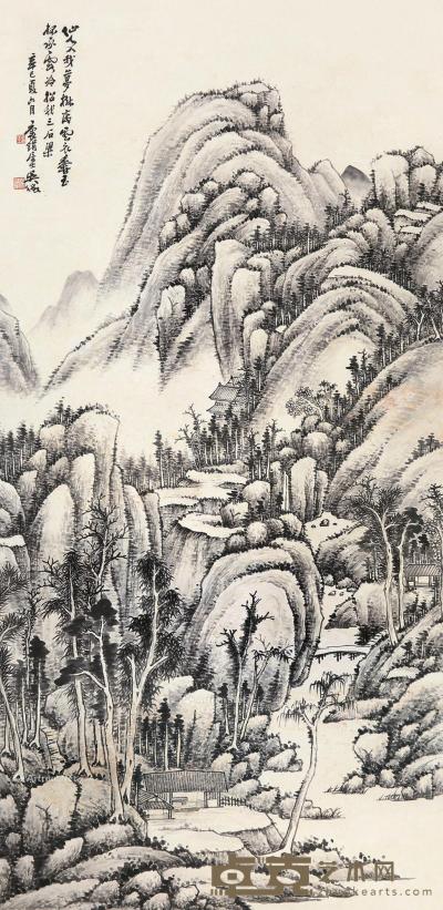  辛巳（1941）年作 山居幽冥 立轴 水墨纸本 134×66cm