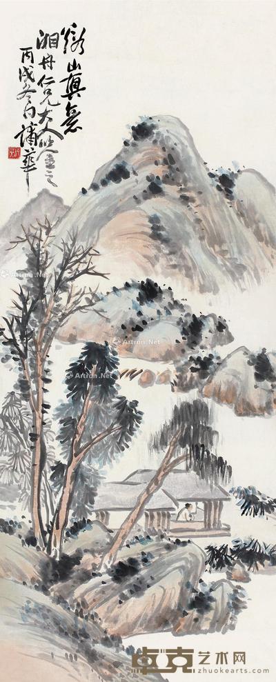  丙戌（1886）年作 溪山真意 立轴 设色纸本 108×45cm
