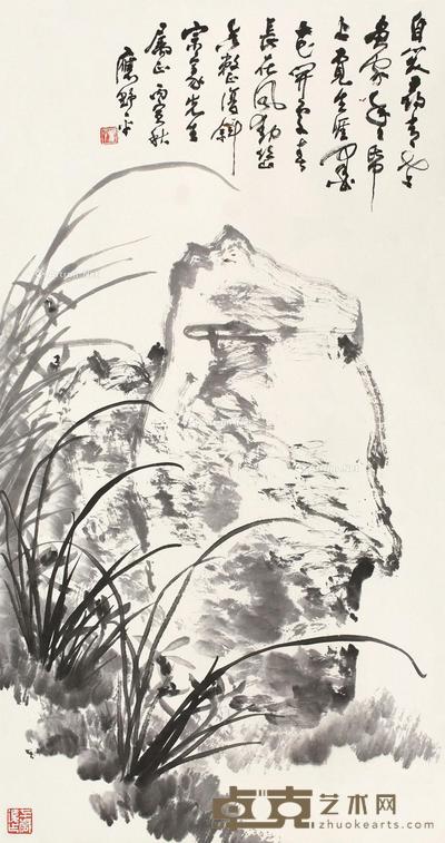  丙寅（1986）年作 幽石秋兰图 立轴 水墨纸本 88×47cm
