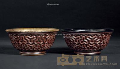  清 银胎剔犀碗 （一对） 直径16.7cm