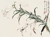  百合花 立轴 设色纸本