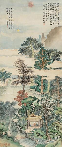 清林诗画 立轴 设色绢本