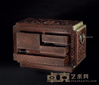  清 紫檀雕蝠纹文具箱 42×20×28cm