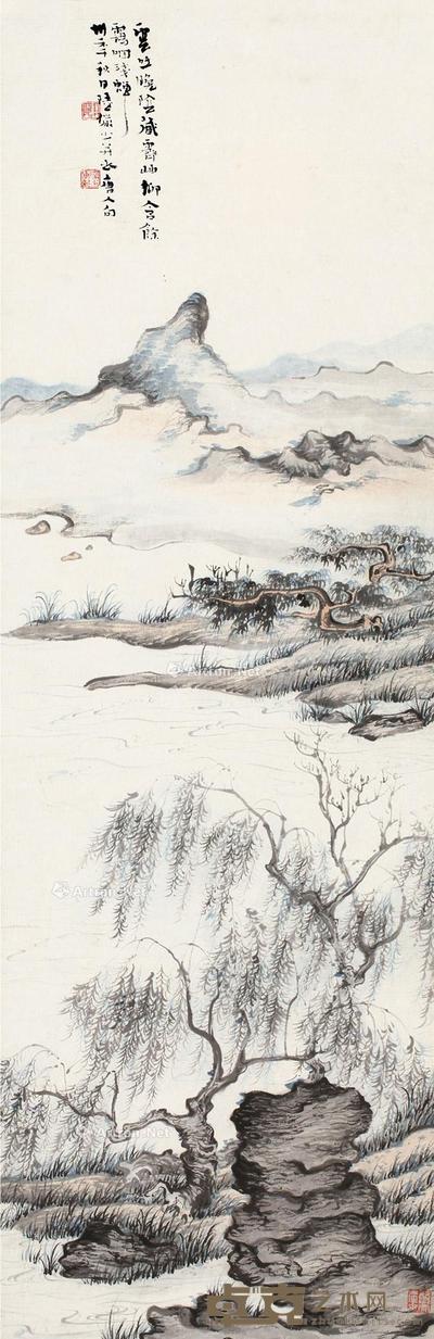 溪上晚秋 立轴 设色纸本 93×30cm