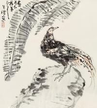  蕉下野禽 镜片 设色纸本
