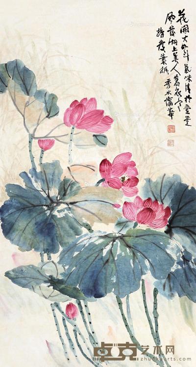  熏风湖上 立轴 设色纸本 149×81cm