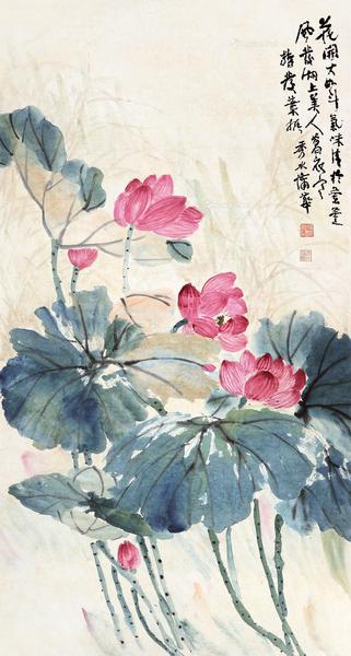  熏风湖上 立轴 设色纸本