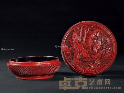  清 剔红刻仕女图盒 直径18cm