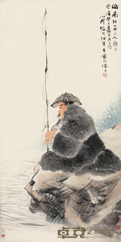  癸巳（1893）年作 青溪独钓 立轴 设色纸本 103×51cm