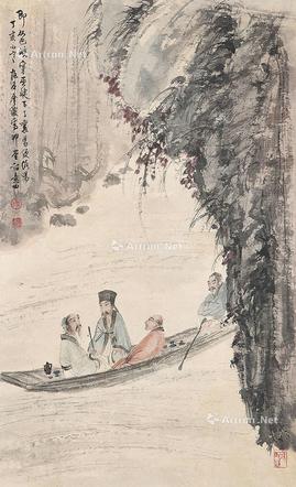  峡江论道图 立轴 设色纸本