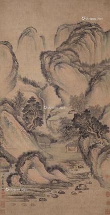  秋山飞瀑图 立轴 设色绢本