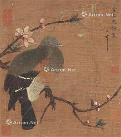  花鸟 镜芯 设色绢本