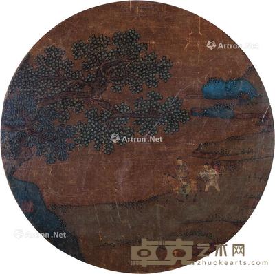 山水人物 镜心 设色绢本 直径30cm