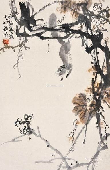  松鼠 托片 设色纸本