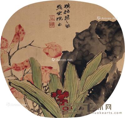 花卉 立轴 设色绢本 直径24cm