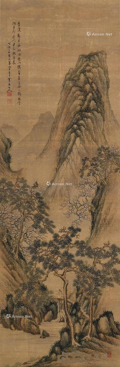  山水 立轴 设色绢本 130×42cm
