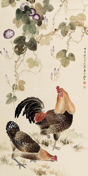  1947年作 大吉图 立轴 纸本设色