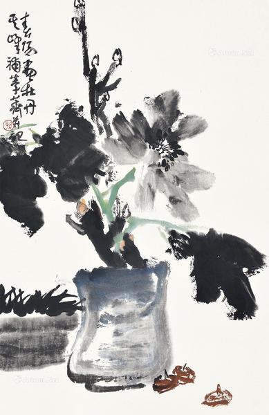  牡丹 托片 设色纸本