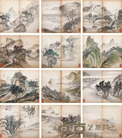 山水 （十二帧） 册页 设色纸本 23×28cm×12