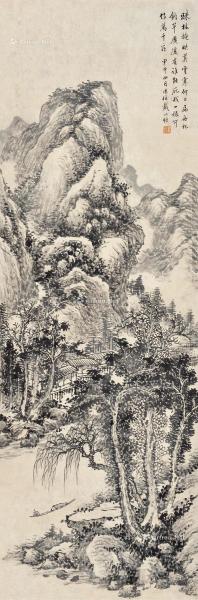  甲申（1884年）作 踈林扁舟 立轴 设色纸本