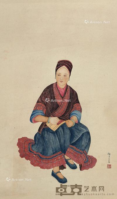  人物 立轴 设色纸本 59×35cm