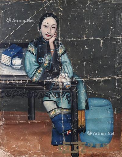  晚清十三行仕女油画 镜心 布面油画 59×46cm