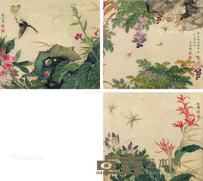  花鸟 （三帧） 镜心 设色绢本 31×27cm×3