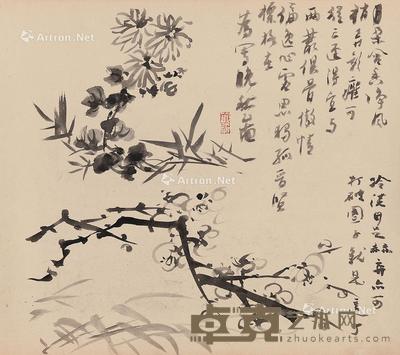 花卉手稿 镜心 水墨纸本 25×22cm