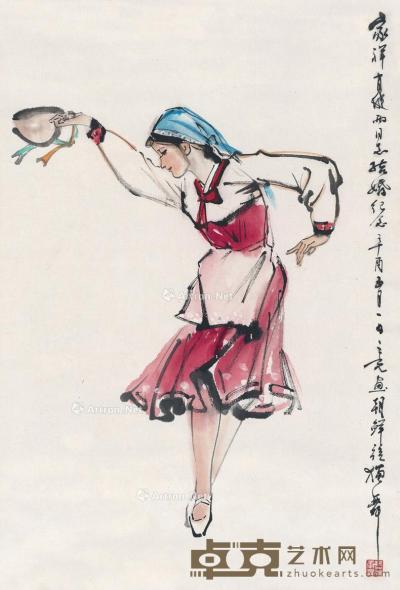  1981年作 少女独舞图 立轴 设色纸本 68.5×46.5cm