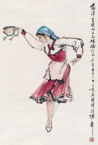  1981年作 少女独舞图 立轴 设色纸本
