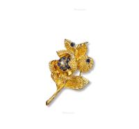  约90年代制 蒂芙尼（TIFFANY &amp; CO.）“双生花之蓝”金镶蓝宝石钻石花朵胸针