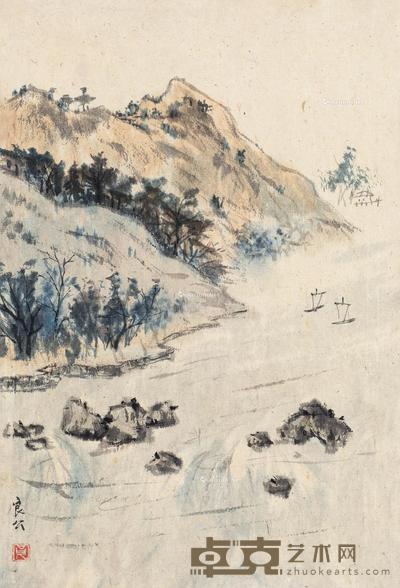 扁舟 纸本 彩墨 47×32cm