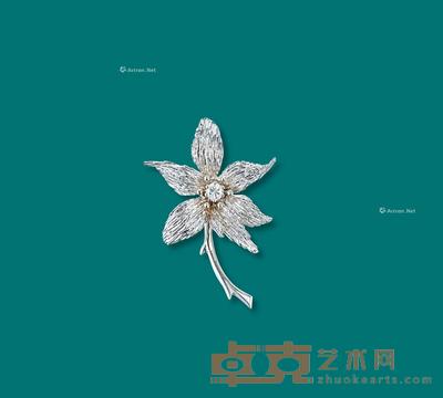 约70年代制 白金镶钻石花形胸针 --