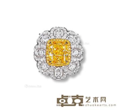  5.61克拉枕形彩黄色（Fancy Yellow）钻石戒指吊坠两用 --