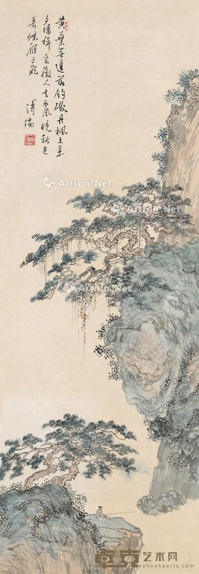 松溪钓矶图 立轴 设色纸本 95.5×33cm