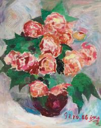  1992年作 玫瑰花 布面 油画