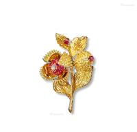  约90年代制 蒂芙尼（TIFFANY &amp; CO.）“双生花之红”金镶红宝石钻石花朵胸针