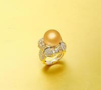  14.2mm南洋金珠配钻石戒指
