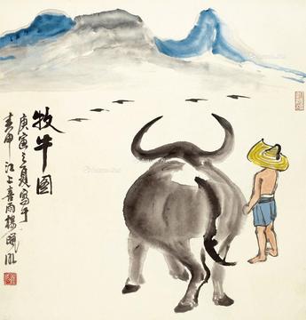  2010年作 牧牛图 镜片 设色纸本