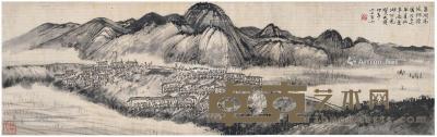  1956年作 巢湖高堤排潦图 镜片 水墨纸本 77×24cm