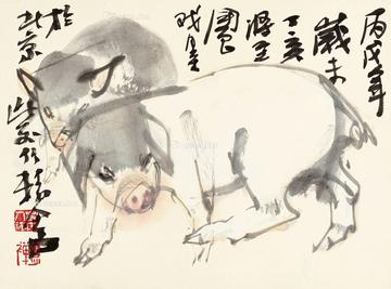  2006年作 双猪图 镜片 设色纸本