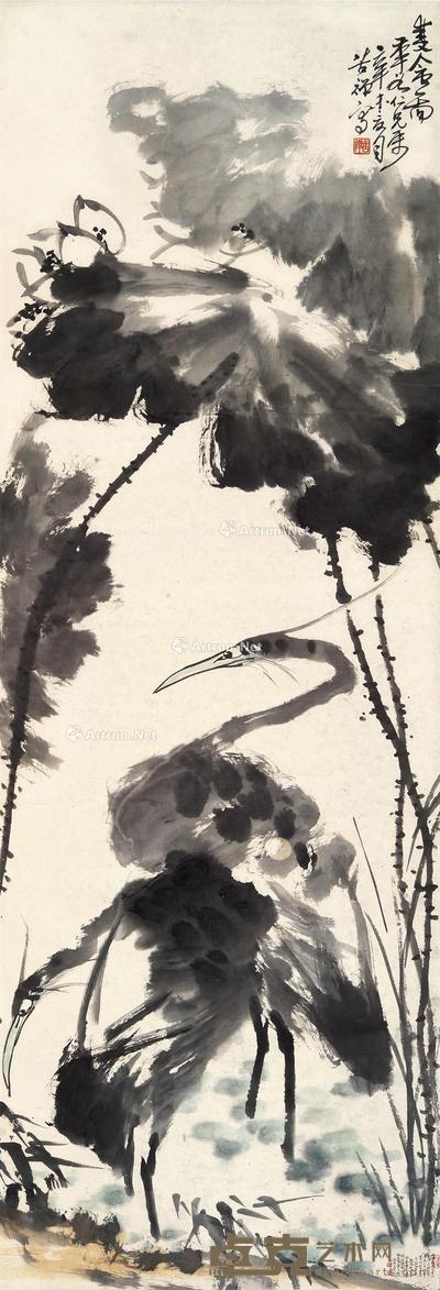 双禽图 立轴 设色纸本 182×62cm