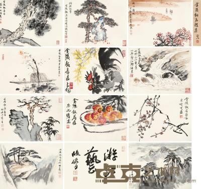  金陵饭店雅集 册页 （十二开） 设色纸本 29×40cm×12
