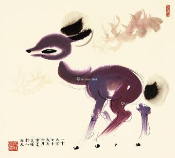  1979年作 小鹿 镜片 设色纸本