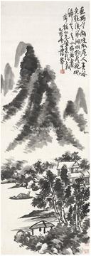  1909年作 夜雨归舟图 立轴 水墨纸本