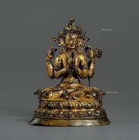  十四世纪 合金铜鎏金四臂菩萨坐像