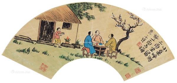  小桌呼朋 镜心 绢本