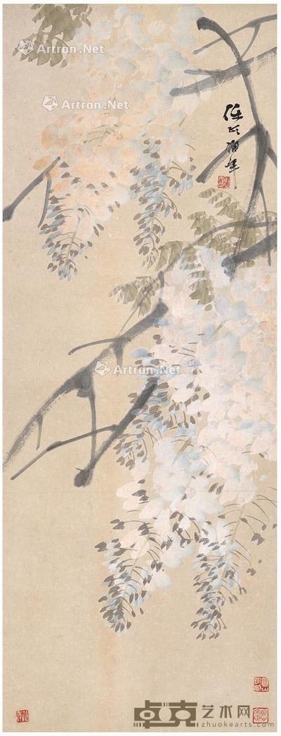 紫藤图 立轴 设色纸本 65×24.5cm