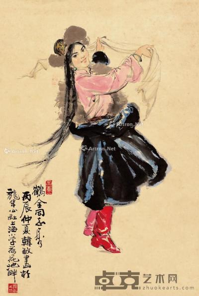  1976年作 舞蹈少女 镜片 设色纸本 52.2×34.8cm